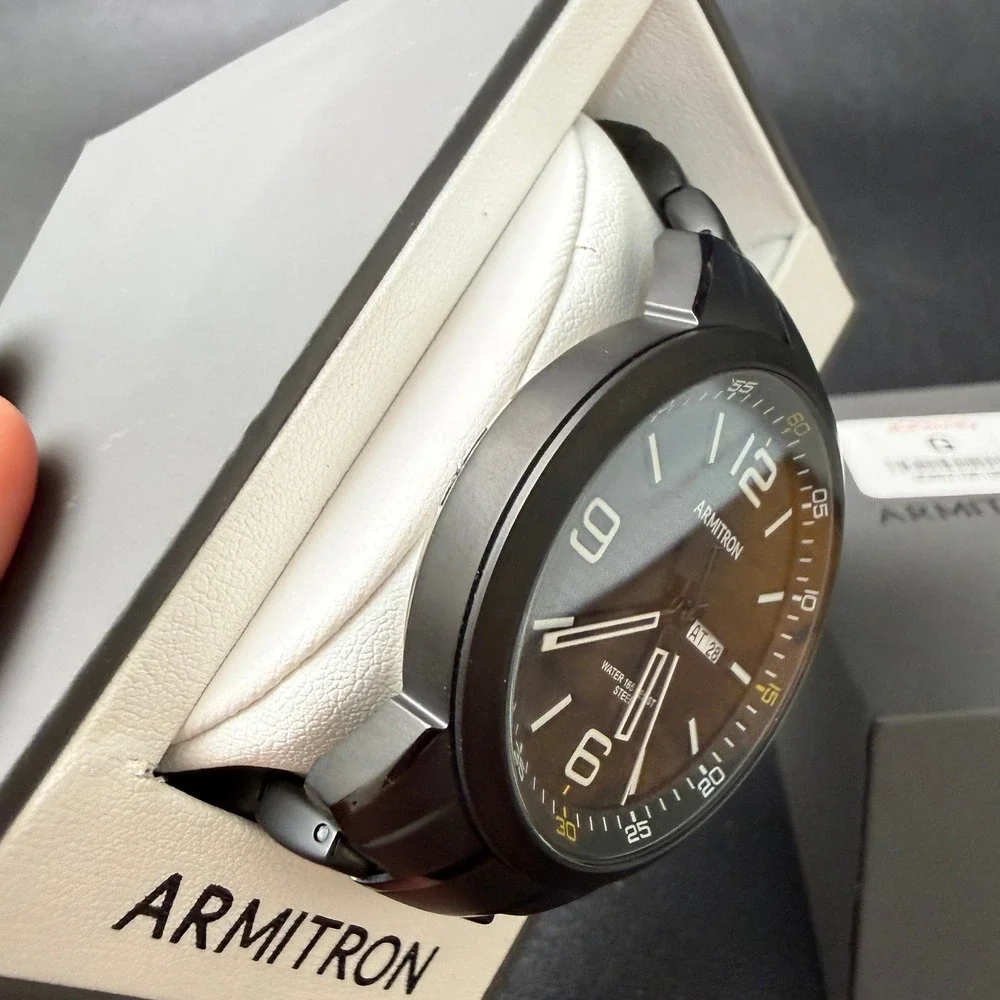 Armitron‎ 20/5490TI Men's Day/Date Black Bracelet Watch MINOR FLAW BACK SEE PH